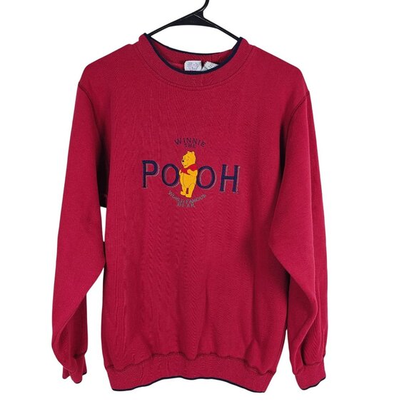 Vintage 90s Winnie The Pooh Embroidered Red Sweatshirt Size Medium - Picture 1 of 7